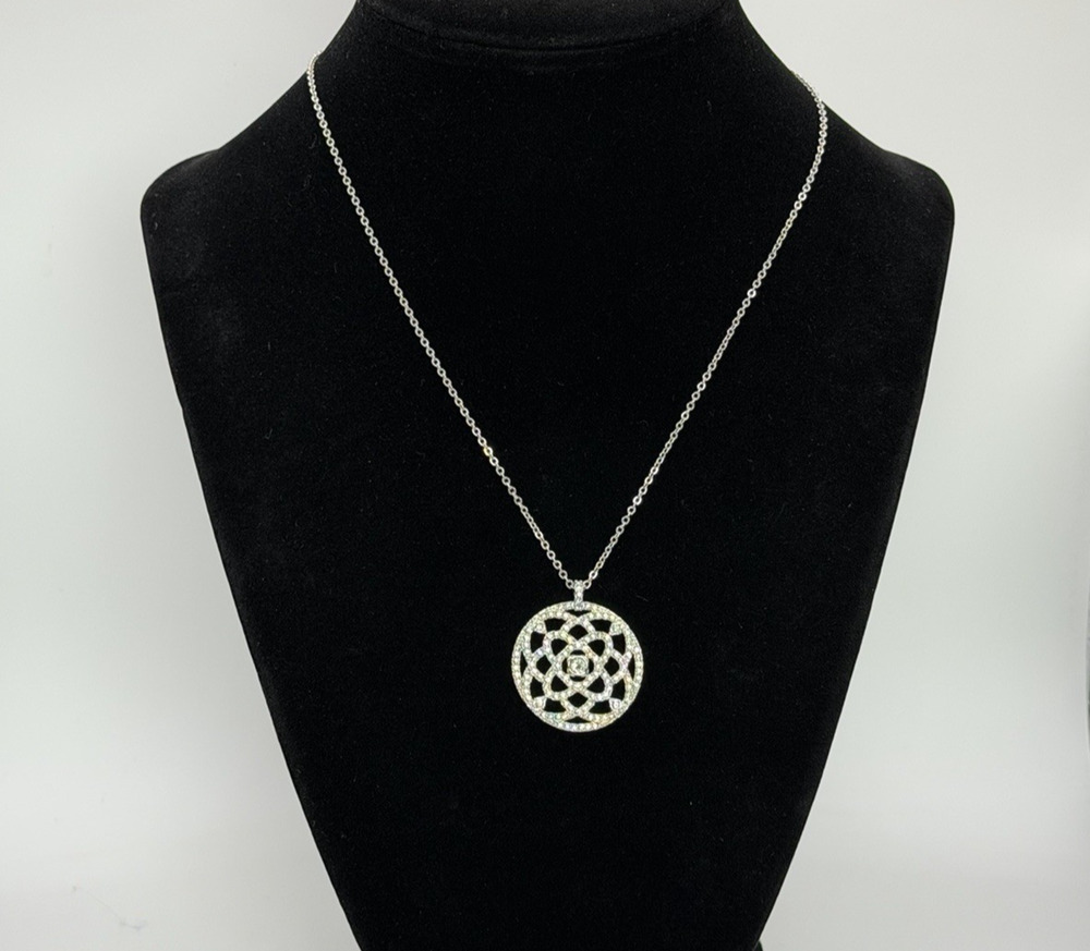 Swarovski Crystal Sparkle Mandala Lattice Medallion Silver Tone Openwork 17.5"